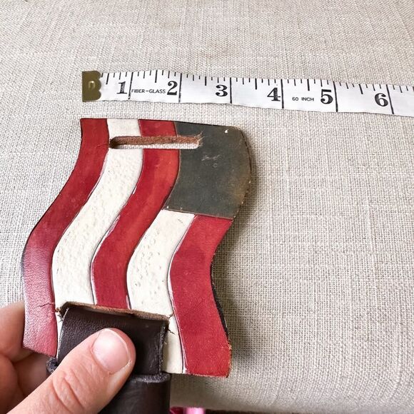 Vintage American Flag Leather Wide Buckle Belt Men's 32/34 Women's XL Unisex - Picture 9 of 12